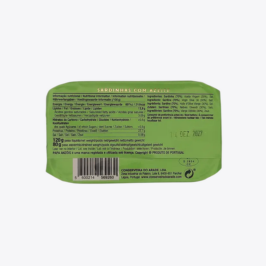 Conservas de Sardinas con Aceite de Oliva Papa Azóis 120g
