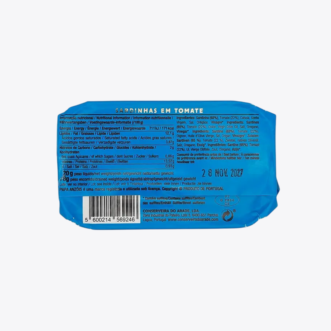 Conservas de Sardinas en Tomate Papa Azóis 120g